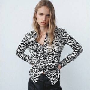 Zara Monochrome Geometric Button Down Shirt